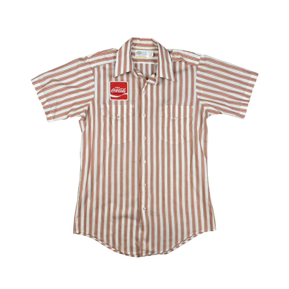 Vtg 70s Coca-Cola Striped Work Shirt Mens M Red White Riverside USA Workwear